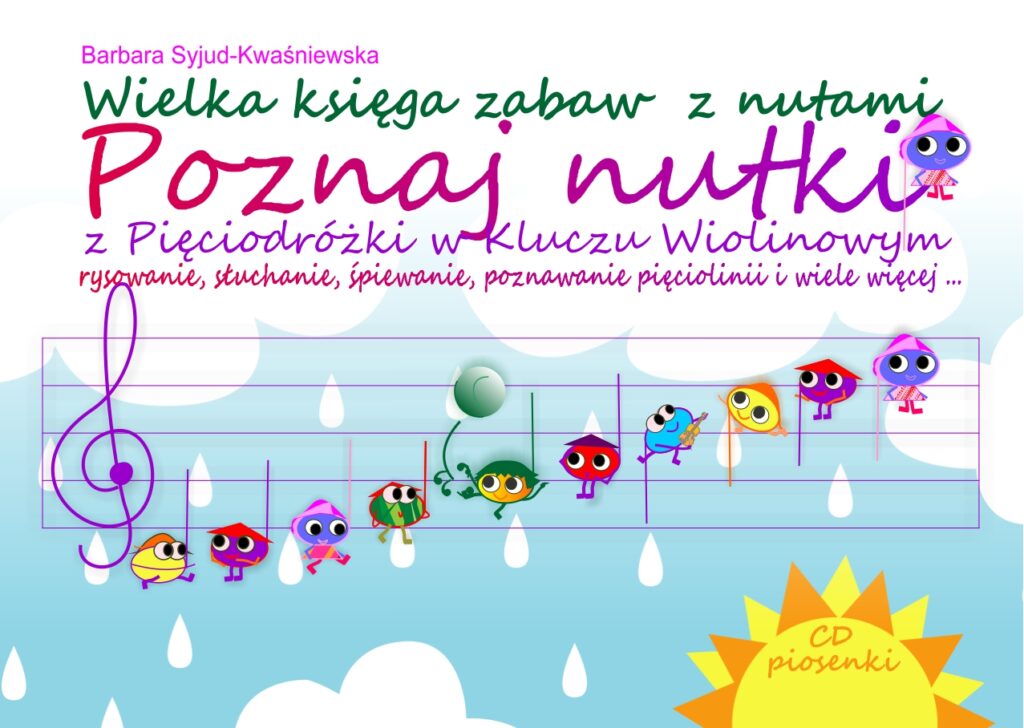 "Poznaj Nutki" Wielka księga zabaw z bohaterami nutek Pięciodróżki - poznawanie nut klucza wiolinowego. Książka + kod do nagrań z piosenkami.